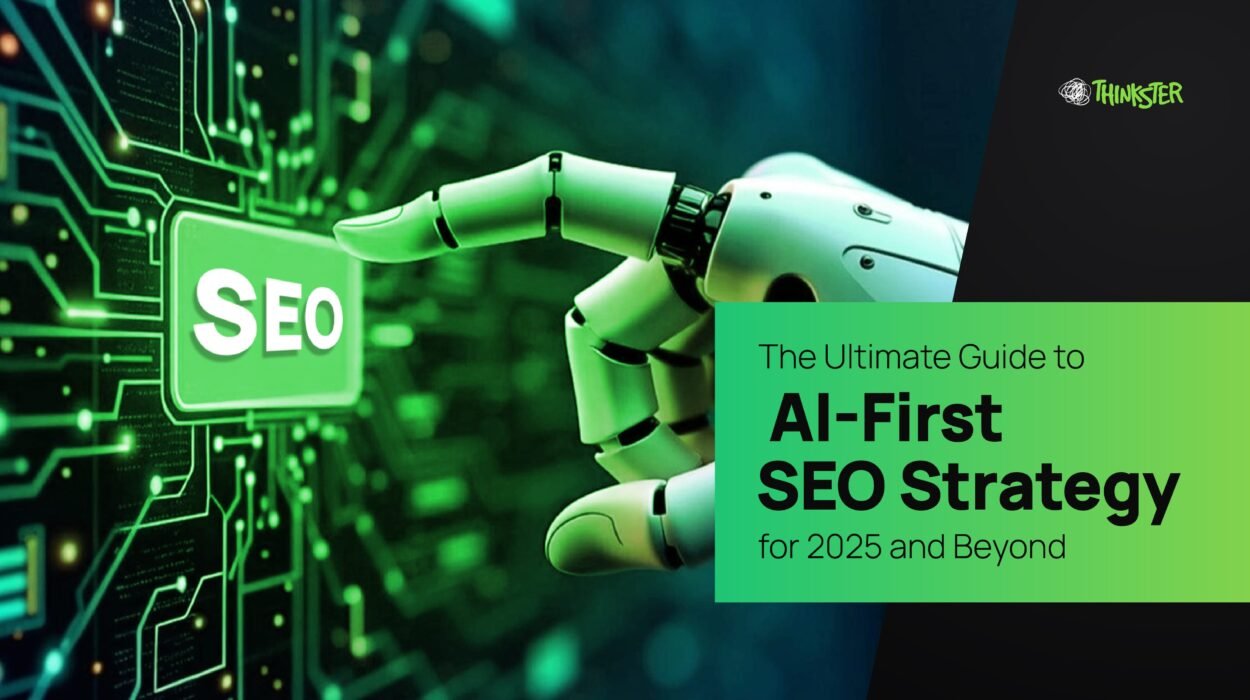 Futuristic AI-first SEO strategy dashboard by Thinkster