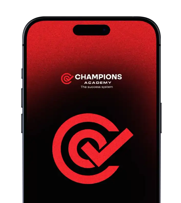 Mobile mockup displaying modern brand identity design for Champions Advertising.