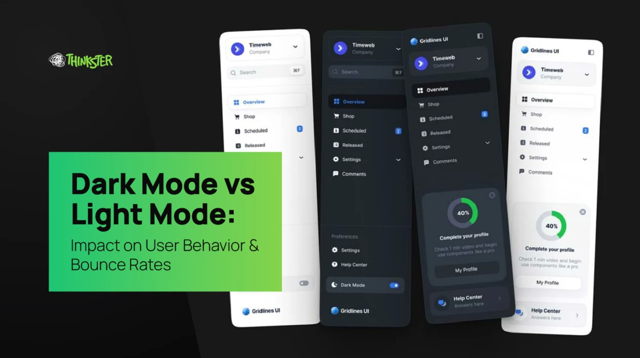 Dark Mode vs Light Mode UI comparison illustrating bounce rate impact