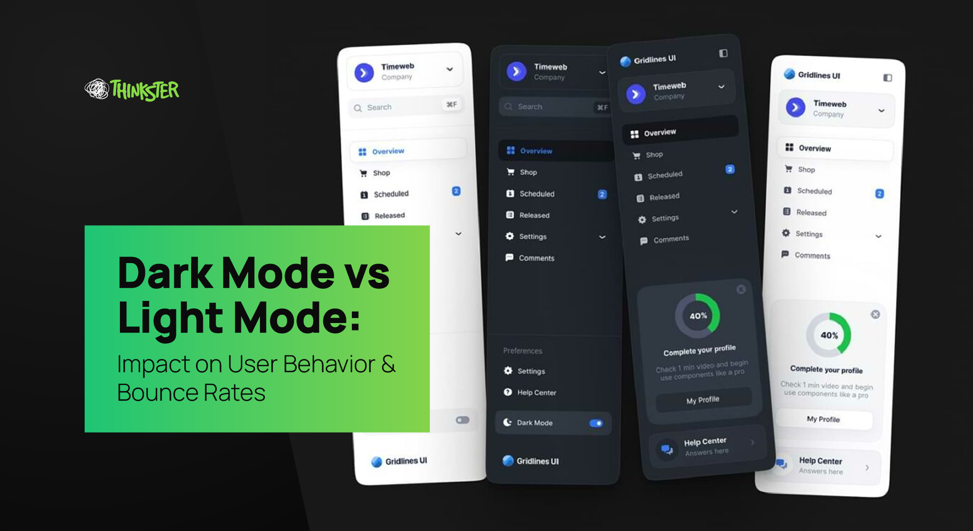 Dark Mode vs Light Mode UI comparison illustrating bounce rate impact