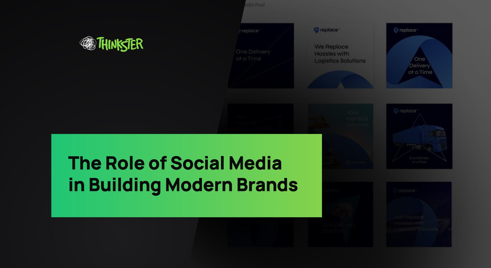 Digital banner with Thinkster branding showcasing “The Role of Social Media in Building Modern Brands,” highlighting the importance of strategic social media marketing in brand growth and audience engagement.