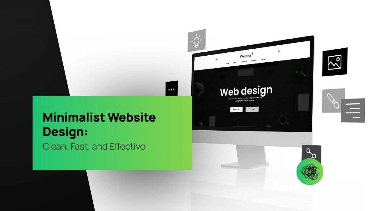 Modern computer screen displaying a black-and-white minimalist web design interface, symbolizing clean, fast, and effective website aesthetics.