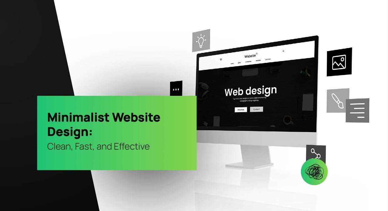 Modern computer screen displaying a black-and-white minimalist web design interface, symbolizing clean, fast, and effective website aesthetics.