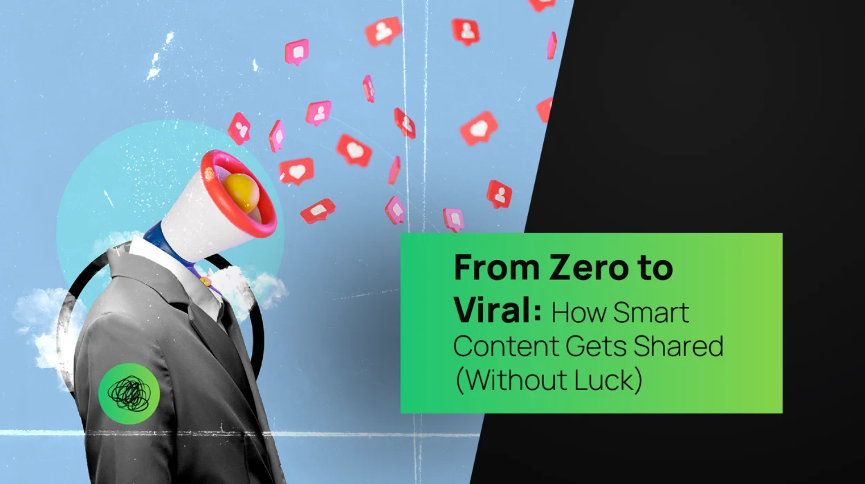 A surreal digital artwork of a businessperson with a megaphone for a head, surrounded by floating social media icons, symbolizing viral content and digital amplification.