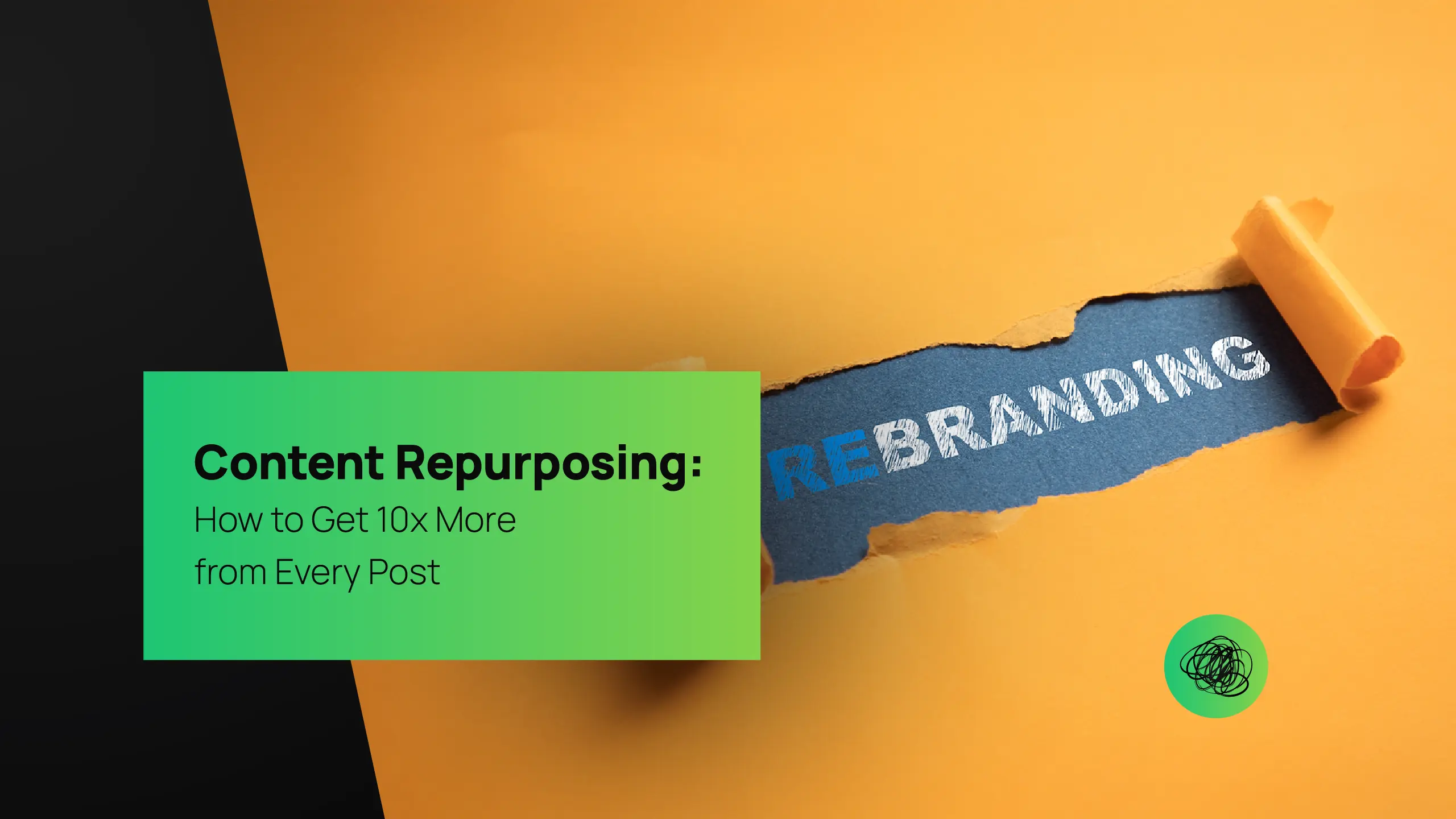 Creative visual of orange paper torn to reveal the word “REBRANDING” beneath, symbolizing transformation, content repurposing, and strategic storytelling by Thinkster — a digital marketing and branding agency in India.