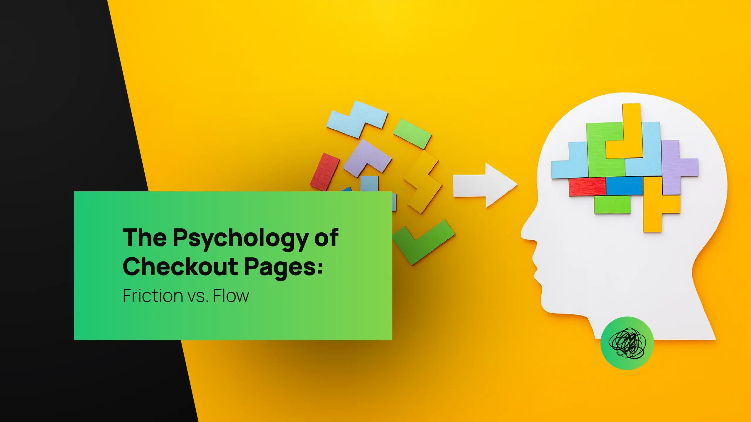 Creative illustration showing colorful geometric shapes forming a human head, symbolizing user behavior and decision-making psychology — representing Thinkster’s insights on optimizing checkout pages for better conversions and user flow.