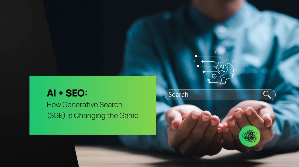 Illustration showing AI and SEO integration—two digital profiles connected by data and technology—symbolizing the evolution of intelligent, data-driven marketing.