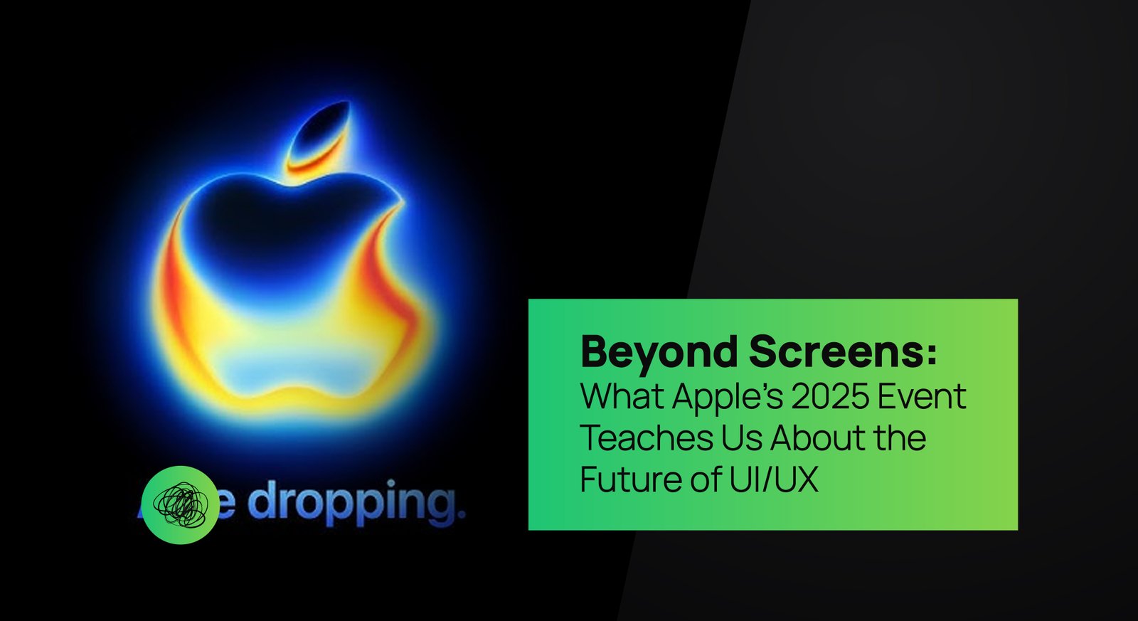 A glowing Apple logo radiating vibrant blue, yellow, and red hues, representing innovation and the future of UI/UX design inspired by Apple’s 2025 technology event — symbolizing Thinkster’s forward-thinking approach to digital experiences.