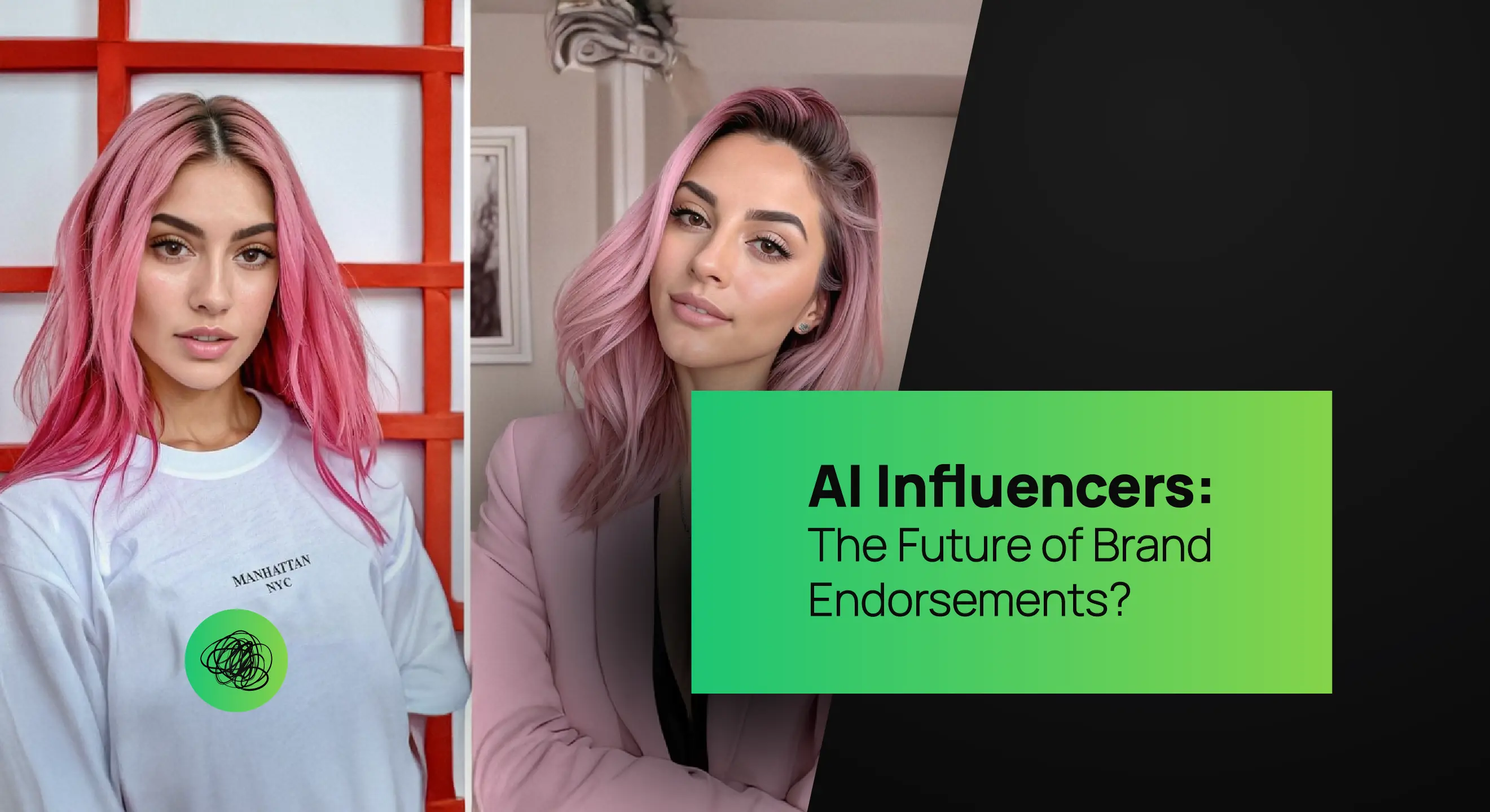 AI-generated influencer with pink hair posing confidently, representing the future of digital brand endorsements and virtual influencer marketing.